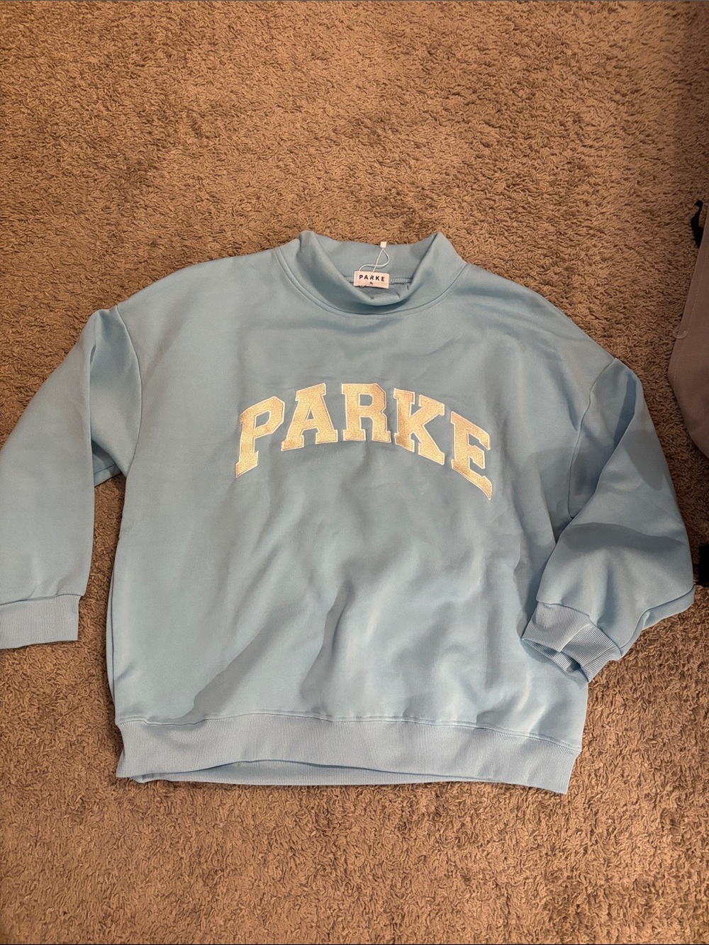 Parke Pale Blue Crewneck Sweatshirt with Cream Lettering